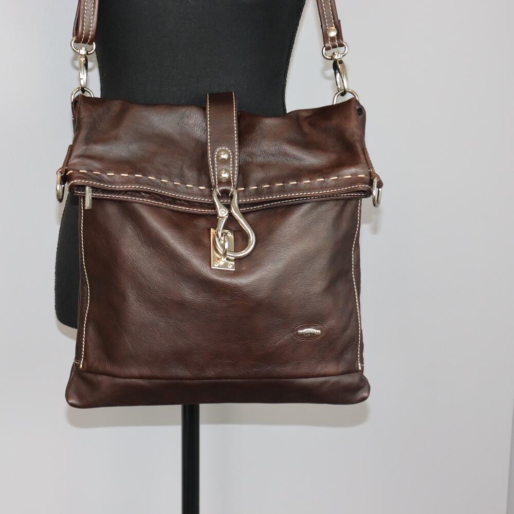 Cuoieria Fiorentina Leather Bag Women Large Brown Excellent Foldover Crossbody